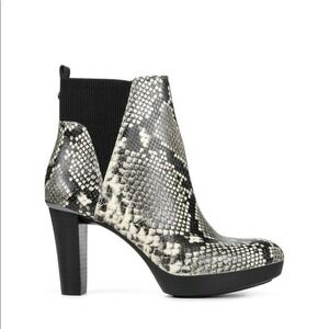 Donald Pliner Elyna Snakeskin Ankle Boots Black White Block Heel Platform 9M